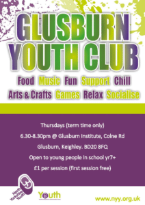 Poster with details about Glusburn Youth Club