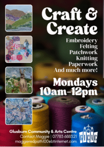 Poster advertising Craft & Create class at Glusburn Institute